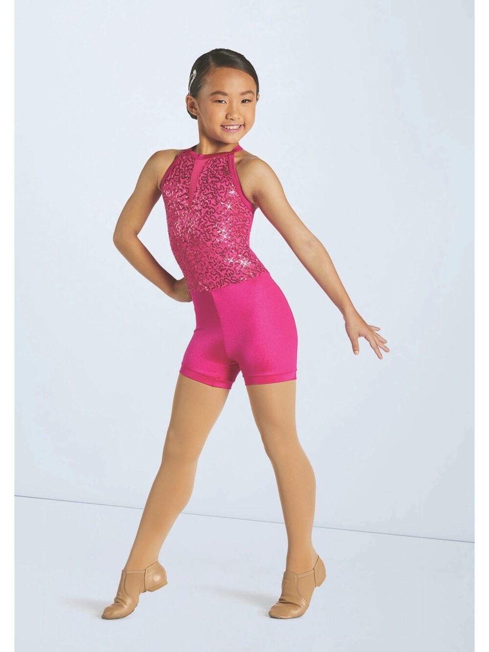 Dance Costume Weissman 16254 Kitty's Debut Medium Child Pink Sequin Biketard